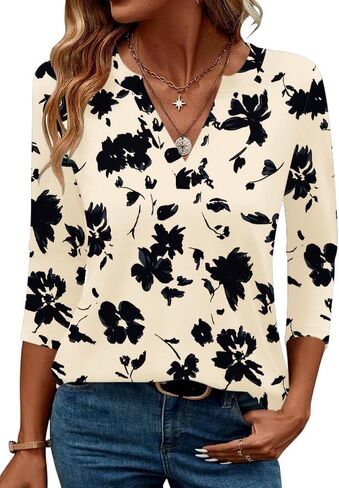 LOMON Womens Tops 3/4 Length Sleeve V Neck Business Casual Blouses Summer Tees Shirts 2025 in Saudi Arabia