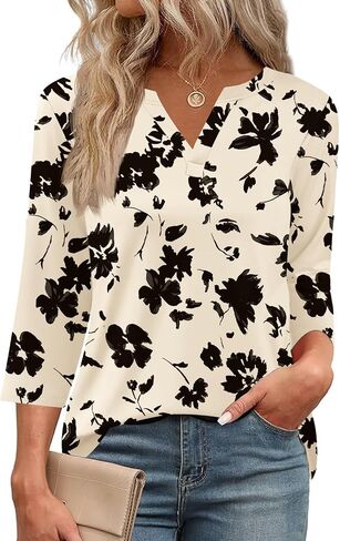 LOMON Womens Tops 3/4 Length Sleeve V Neck Business Casual Blouses Summer Tees Shirts 2025 in Saudi Arabia
