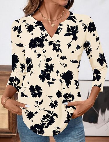 LOMON Womens Tops 3/4 Length Sleeve V Neck Business Casual Blouses Summer Tees Shirts 2025 in Saudi Arabia