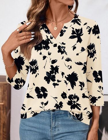 LOMON Womens Tops 3/4 Length Sleeve V Neck Business Casual Blouses Summer Tees Shirts 2025 in Saudi Arabia