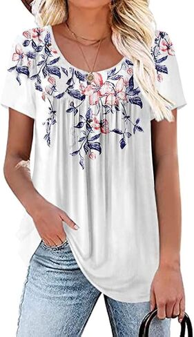 Womens Summer Plus Size Tops Blouses Short Sleeve Shirts Lace Pleated Tunic Tops M-4XL in Kuwait