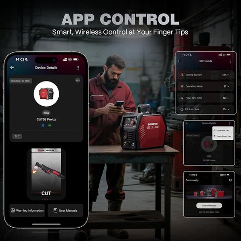 ARCCAPTAIN iControl Cut55 Pro Plasma Cutter, [APP Control] 55 Amp Non-Touch Pilot Arc 110V/220V Plasma Cutter Machine, Large LED Display and 2T/4T, 3/4 inch Maximum Cut, DC Inverter IGBT in Saudi Arabia
