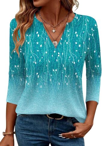 LOMON Womens Tops 3/4 Length Sleeve V Neck Business Casual Blouses Summer Tees Shirts 2025 in Saudi Arabia