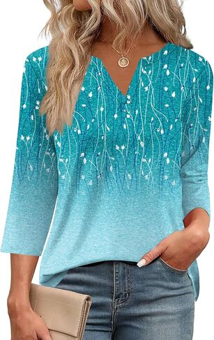 LOMON Womens Tops 3/4 Length Sleeve V Neck Business Casual Blouses Summer Tees Shirts 2025 in Saudi Arabia