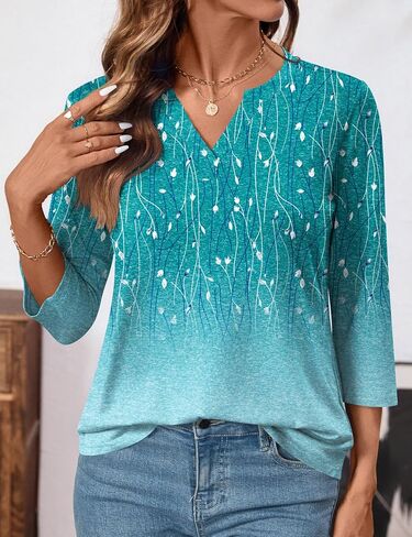 LOMON Womens Tops 3/4 Length Sleeve V Neck Business Casual Blouses Summer Tees Shirts 2025 in Saudi Arabia