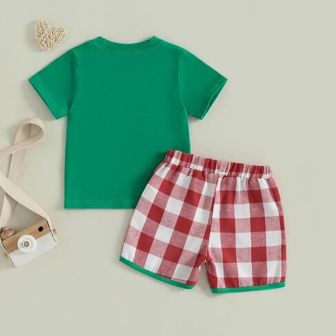 Toddler Baby Boy Summer Outfits Short Sleeve Embroidered T Shirt Tees + Striped/Plaid Shorts Infant Clothes Set in Kuwait