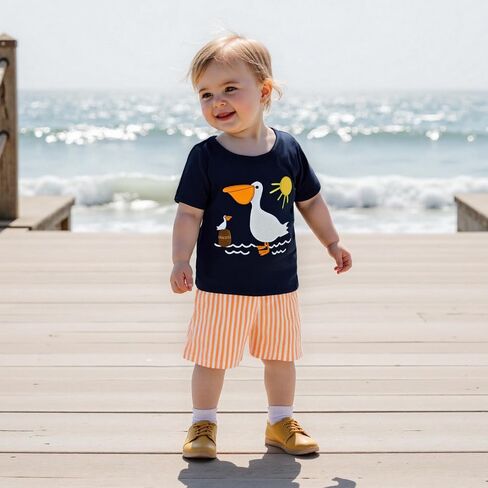 Toddler Baby Boy Summer Outfits Short Sleeve Embroidered T Shirt Tees + Striped/Plaid Shorts Infant Clothes Set in Kuwait