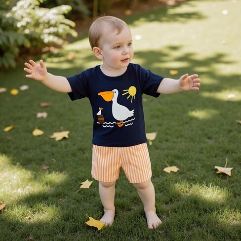 Toddler Baby Boy Summer Outfits Short Sleeve Embroidered T Shirt Tees + Striped/Plaid Shorts Infant Clothes Set in Kuwait