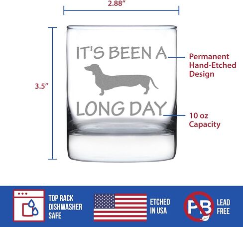 Long Day - Funny Dachshund Whiskey Rocks Glass Gifts for Men & Women - Fun Whisky Drinking Tumbler Décor in Kuwait