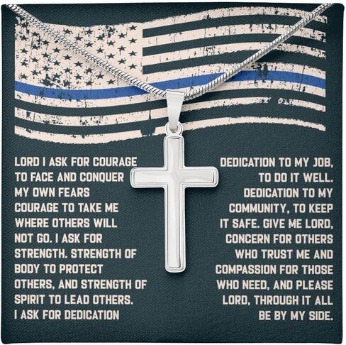 Custom Engraved Police Officer's Prayer Cross Necklace, Police Academy Graduation Present, Police Office Religious Jewelry, Police Officer Message Box in Saudi Arabia