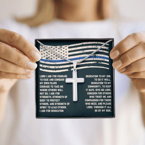 Custom Engraved Police Officer's Prayer Cross Necklace, Police Academy Graduation Present, Police Office Religious Jewelry, Police Officer Message Box in Saudi Arabia