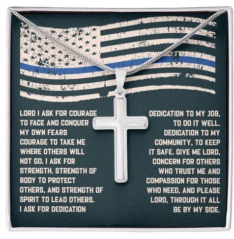 Custom Engraved Police Officer's Prayer Cross Necklace, Police Academy Graduation Present, Police Office Religious Jewelry, Police Officer Message Box in Saudi Arabia