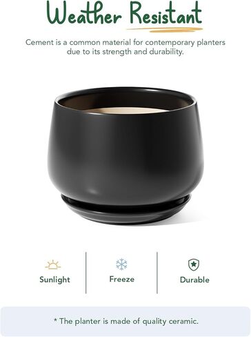 LE TAUCI Ceramic Planters, 10 Inch Pots for Plants, Indoor Plant Pots with Drainage Holes and Saucers, Modern Planters Fit Mid Century Plant Stand, Flower Pots for Indoor Plants, Reactive Glaze Beige in Kuwait