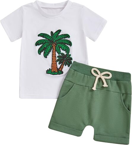 fhutpw Toddler Baby Boy Summer Clothes Embroidery T-Shirt Casual Shorts Sets Infant Truck Excavator Dinosaur Pattern Outfits in Saudi Arabia