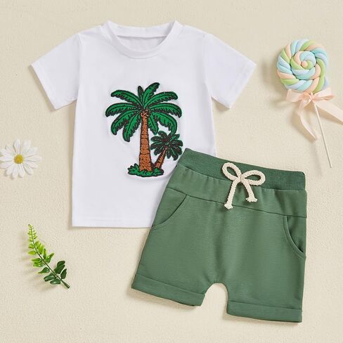 fhutpw Toddler Baby Boy Summer Clothes Embroidery T-Shirt Casual Shorts Sets Infant Truck Excavator Dinosaur Pattern Outfits in Saudi Arabia