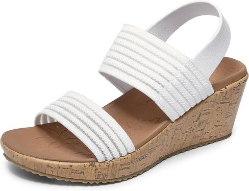 Skechers Women's Beverlee-Sheer Luck Wedge Sandal ، White ، 10 in Kuwait
