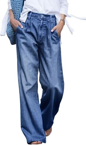 CHARTOU Women Loose Wide Leg Jeans Denim Pants Palazzo Jeans Flare Gaucho Pants Lounge Chambray Pants in Saudi Arabia