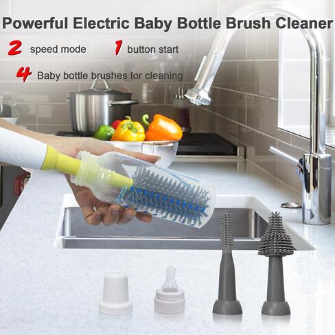 Electric Baby Bottle Brush Cleaner with Extended Handle & Drying Holder, Baby Bottle Brush Set with Silicone Bottle/Nipple/Crevice/Brush,Straw Cleaner,Lifesaver Automatic Bottle Cleaner,Pink in Kuwait