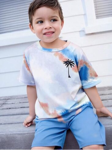Kid Toddler Baby Boys Clothes Tie-dye Palm Leaf Top 2Pcs Summer Shorts Set in Kuwait