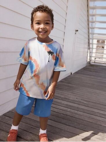 Kid Toddler Baby Boys Clothes Tie-dye Palm Leaf Top 2Pcs Summer Shorts Set in Kuwait