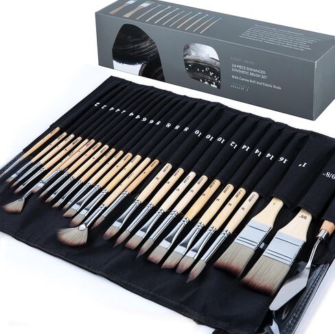 ARTIFY 24 Pieces Paint Brush Set, Expert Series, Professional Synthetic Artist Painting Accessories with Canvas Holder for Acrylic, Oil, Watercolor and Gouache, Painter Gifts Art Supplies in Saudi Arabia