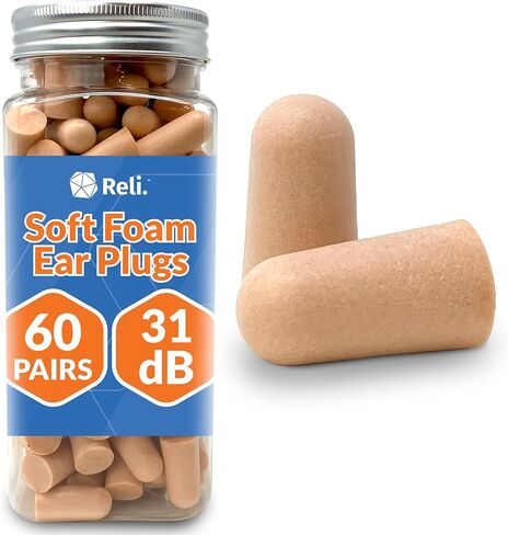Reli. Foam Ear Plugs (60 Pairs) 31 dB NRR | Disposable Foam Ear Plugs for Sleeping Noise Cancelling | Blocks Loud Snoring, Concerts, Travel, Noise Reduction (Peach) in Saudi Arabia