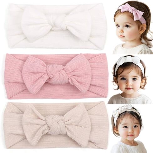 3 PCS Baby Hapbands ناعمة نايلون شعر مع أقواس إكسسوارات شعر الفتيات لطفل الأطفال الصغار in Kuwait