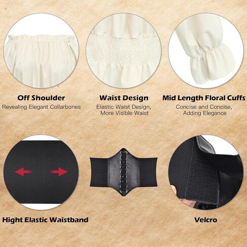 7pcs زي القراصنة النسائية مع الملحقات بلوزة عصر النهضة قمم تنورة الحجاب الحزام في العصور الوسطى الزي الكامل in Kuwait