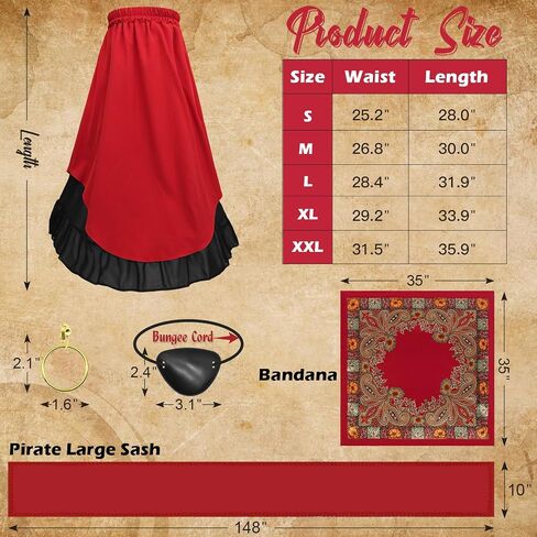 7pcs زي القراصنة النسائية مع الملحقات بلوزة عصر النهضة قمم تنورة الحجاب الحزام في العصور الوسطى الزي الكامل in Kuwait