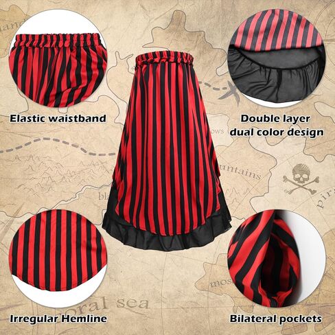 7Pcs Womens Pirate Costume with Accessories Renaissance Blouse Tops Skirt Medieval Belt Headscarf Full Outfit in Kuwait