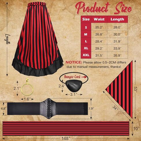 7Pcs Womens Pirate Costume with Accessories Renaissance Blouse Tops Skirt Medieval Belt Headscarf Full Outfit in Kuwait