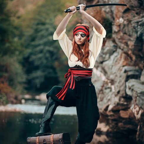 7Pcs Womens Pirate Costume with Accessories Renaissance Blouse Tops Skirt Medieval Belt Headscarf Full Outfit in Kuwait