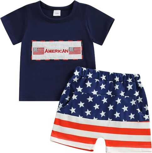 Fomoyuu Baby Boy Summer Flag Shorts مجموعة ملابس لصالح Forth of July Todfits Infant Toddler in Kuwait