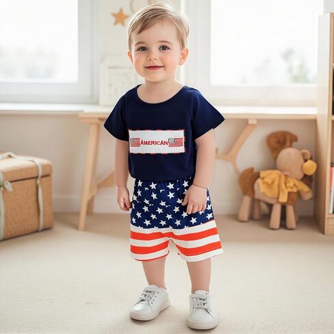 Fomoyuu Baby Boy Summer Flag Shorts مجموعة ملابس لصالح Forth of July Todfits Infant Toddler in Kuwait