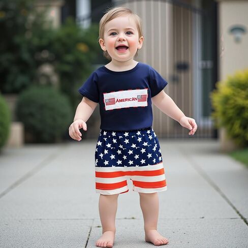 Fomoyuu Baby Boy Summer Flag Shorts مجموعة ملابس لصالح Forth of July Todfits Infant Toddler in Kuwait
