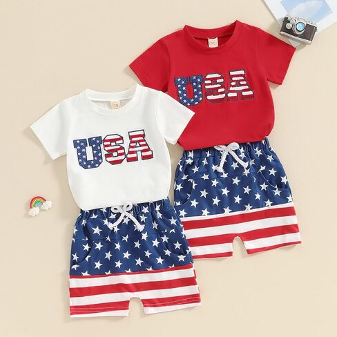 FOMOYUU Baby Boy Summer Flag Shorts Set Clothes for forth of July Outfits Infant Toddler Casual Boy Short Outfits in Saudi Arabia
