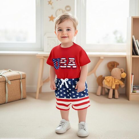 FOMOYUU Baby Boy Summer Flag Shorts Set Clothes for forth of July Outfits Infant Toddler Casual Boy Short Outfits in Saudi Arabia