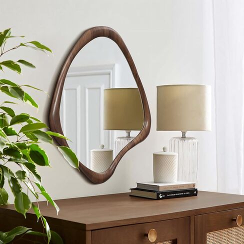 LuxenHome Asymmetrical Wall Mirror, 23"x 29" Classic Brown Irregular Mirror, Rustic Farmhouse Mirror for Bathroom, Wall Mirrors Decorative for Bedroom Living Room Entryway Hall in Saudi Arabia