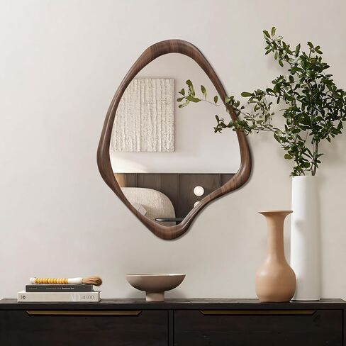 LuxenHome Asymmetrical Wall Mirror, 23"x 29" Classic Brown Irregular Mirror, Rustic Farmhouse Mirror for Bathroom, Wall Mirrors Decorative for Bedroom Living Room Entryway Hall in Saudi Arabia