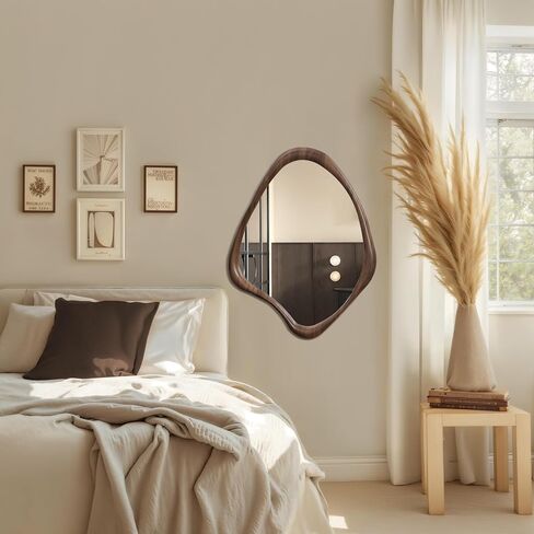 LuxenHome Asymmetrical Wall Mirror, 23"x 29" Classic Brown Irregular Mirror, Rustic Farmhouse Mirror for Bathroom, Wall Mirrors Decorative for Bedroom Living Room Entryway Hall in Saudi Arabia
