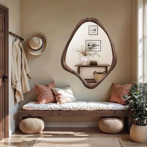 LuxenHome Asymmetrical Wall Mirror, 23"x 29" Classic Brown Irregular Mirror, Rustic Farmhouse Mirror for Bathroom, Wall Mirrors Decorative for Bedroom Living Room Entryway Hall in Saudi Arabia