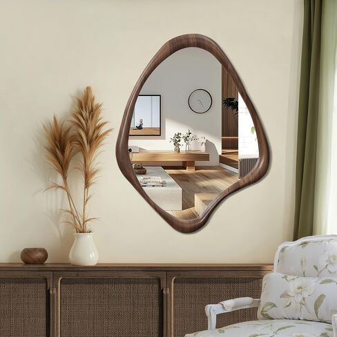 LuxenHome Asymmetrical Wall Mirror, 23"x 29" Classic Brown Irregular Mirror, Rustic Farmhouse Mirror for Bathroom, Wall Mirrors Decorative for Bedroom Living Room Entryway Hall in Saudi Arabia