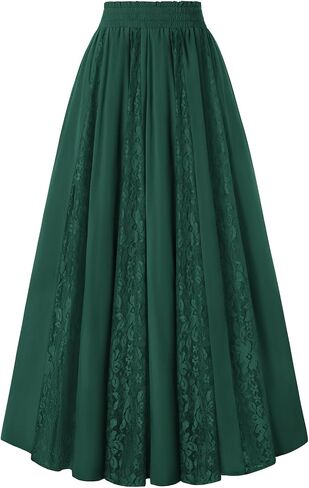 Scarlet Darkness Maxi Skirt for Women Boho Flowy Lace Patchwork Renaissance Long Skirts with Pockets in Saudi Arabia