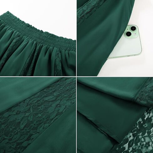 Scarlet Darkness Maxi Skirt for Women Boho Flowy Lace Patchwork Renaissance Long Skirts with Pockets in Saudi Arabia
