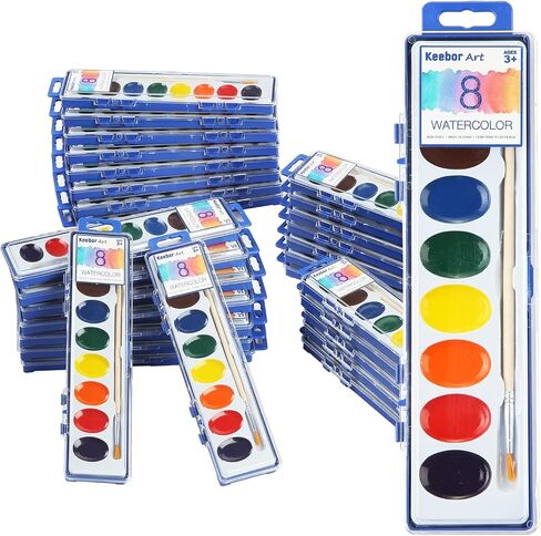 Watercolor Paint Set for Kids, 12 Colors, 24 Pack Washable Water Colors for Party Favors, Gifts, Classroom Supplies (Wood Brushes Included) in Kuwait