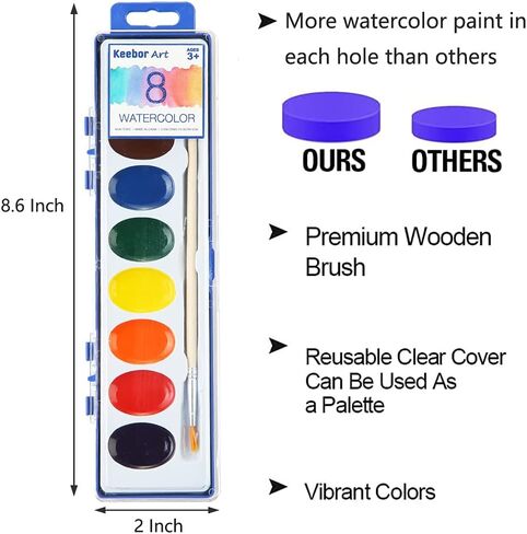 Watercolor Paint Set for Kids, 12 Colors, 24 Pack Washable Water Colors for Party Favors, Gifts, Classroom Supplies (Wood Brushes Included) in Kuwait