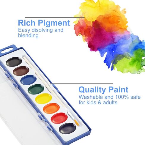 Watercolor Paint Set for Kids, 12 Colors, 24 Pack Washable Water Colors for Party Favors, Gifts, Classroom Supplies (Wood Brushes Included) in Kuwait