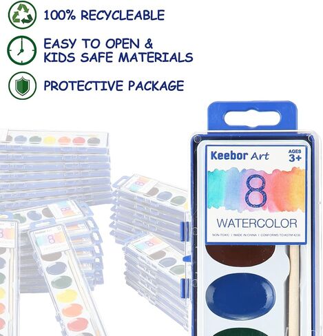 Watercolor Paint Set for Kids, 12 Colors, 24 Pack Washable Water Colors for Party Favors, Gifts, Classroom Supplies (Wood Brushes Included) in Kuwait