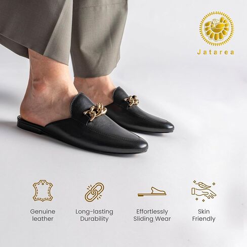 JATAREA Women's Flat Mules | Round Toe Leather Slip-Ons for Any Summer Outing - GEET Beige 5.5 in Kuwait