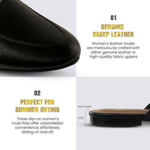 JATAREA Women's Flat Mules | Round Toe Leather Slip-Ons for Any Summer Outing - GEET Beige 5.5 in Kuwait